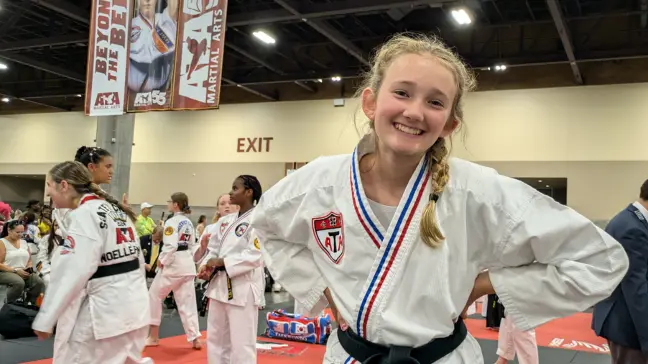 Martial arts student smiling