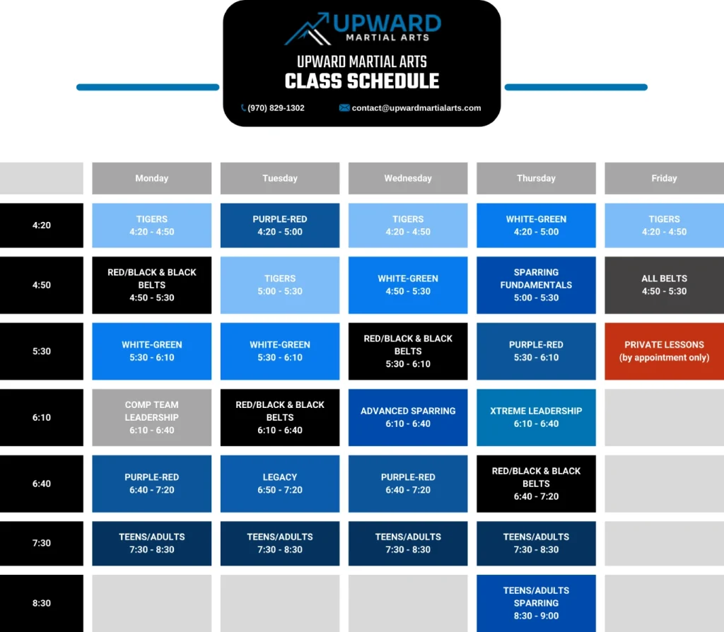 Upward Martial Arts Class Schedule